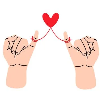 Hands making promise with red thread vector Illustrazione stock