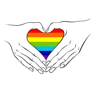 Hands making a rainbow heart shaped Stock Illustration