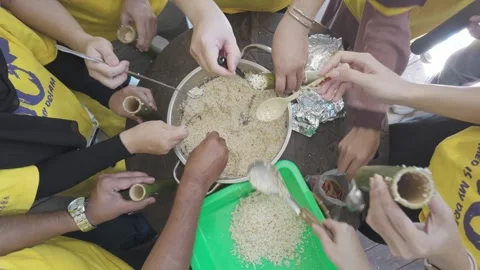 Hands Making Traditional Indigenous Bamboo Tube Rice Atayal Cultural Experi.. Stock Footage 340413930