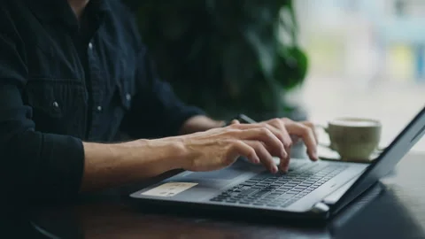 Hands Of Male Programmer Or Web Designer On Keyboard Of Laptop, Closeup Stock Footage 242906953