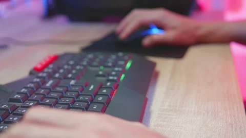 Hands Male Using The Keyboard Playing Video Game Stock Footage 149949375