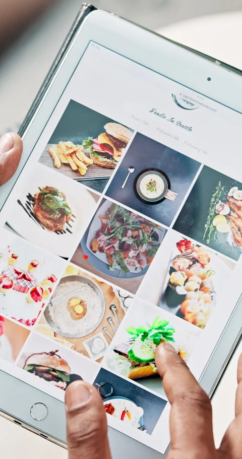 Hands, man and scroll on tablet screen for menu of online shopping, decision and Stock Footage 294672781