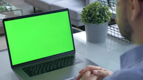 Hands of man at chroma key green screen laptop computer gesturing Stock Footage 146319863