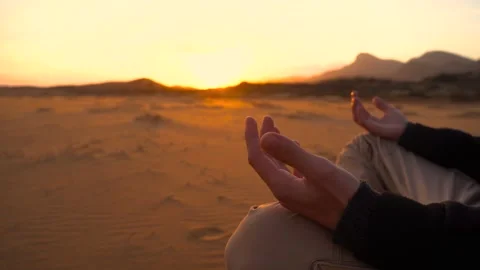 The hands of a man on a deserted beach with copy-space Stock Footage 218255008