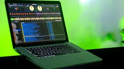 Hands of the man DJ's work behind a laptop. Stock Footage 91356937