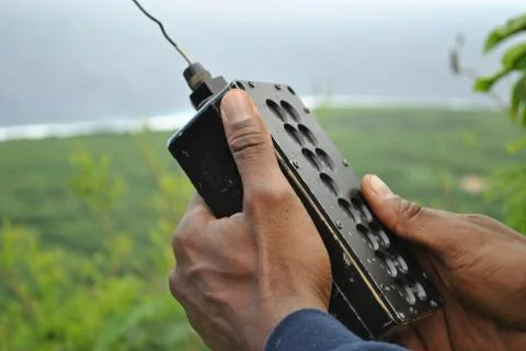 Hands of a man holding an explosive switch Foto stock
