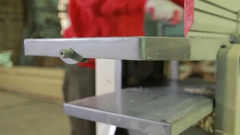 The hands of man. Planing boards marking gauge machine. Stock Footage 72442703
