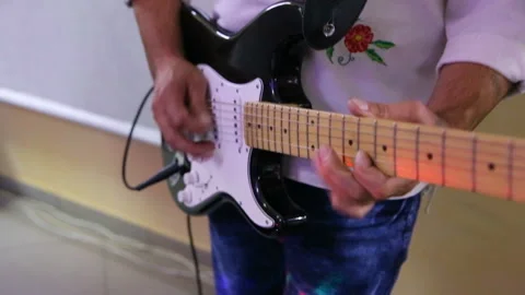 Hands of man playing electric guitar. Bend technique. Stock Footage 85668799