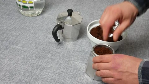 Hands of a man preparing coffee Stock Footage 155454714