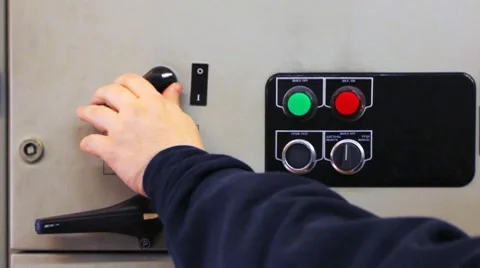 Hands Of Man Turn Off Equipment Stock Footage 10790346