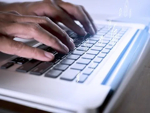 Hands man useing laptop computer with E-commerce technology icons on virtual  Stock Photos