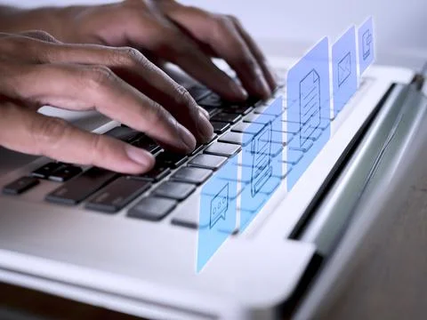 Hands man useing laptop computer with E-commerce technology icons on virtual  Stock Photos