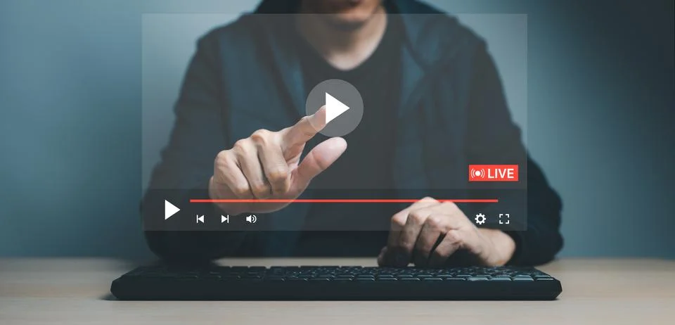 Hands of man using mouse and keyboard computer for streaming online, Stock Photos
