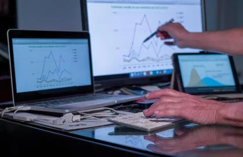 Hands of a man while studying at the computer - Stock-Fotos