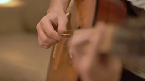 Hands of a man who plays the classical guitar, close-up Stock Footage 119473223