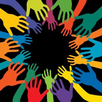 Hands of many colors vector background Illustrazione stock
