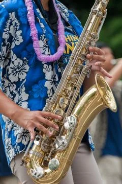Hands of marching band brass Stock Photos