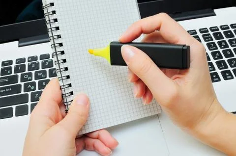 Hands with a marker Stock Photos