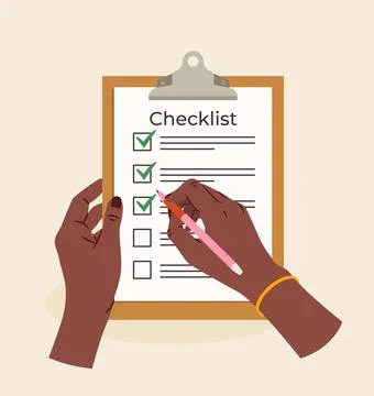 Hands marking checklist on clipboard. Vector illustration Stock Illustration