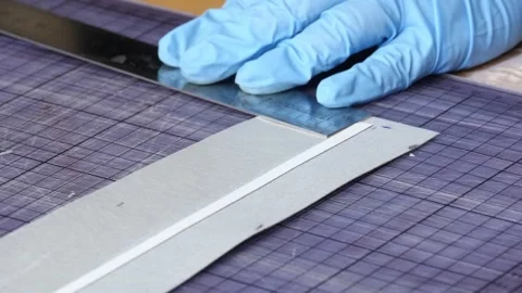 Hands measuring on cardboard close-up Stock Footage 152176632