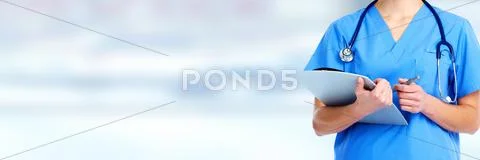 Hands of medical doctor woman. Stock Photos