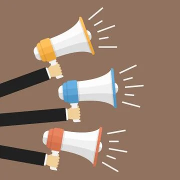 Hands with Megaphones Stock Illustration