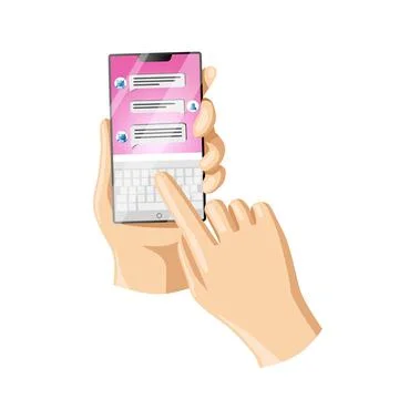 Hands with mobile phone on white background Stock Illustration