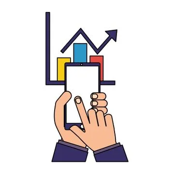 Hands with mobile statistics chart report Illustrazione stock