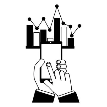 Hands with mobile statistics chart report Stock Illustration