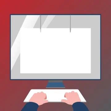 Hands on Mock Up Keyboard Facing Blank White Monitor with Eye Screen Protector 스톡 일러스트