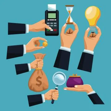 Hands with money elements Stock Illustration