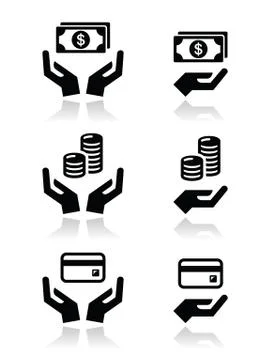 Hands with money vector icons set Stock Illustration