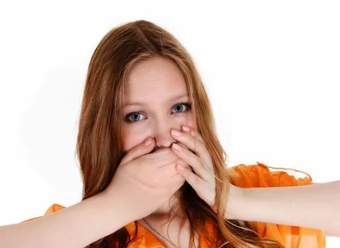 Hands on mouths. Stock Photos