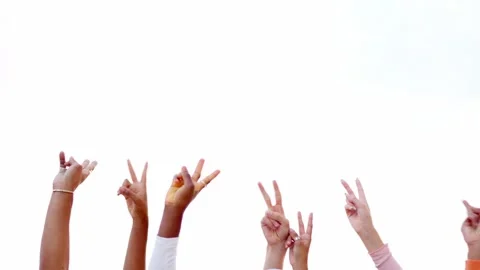 Hands of multi-ethnic people gesturing victory Stock Footage 265024144