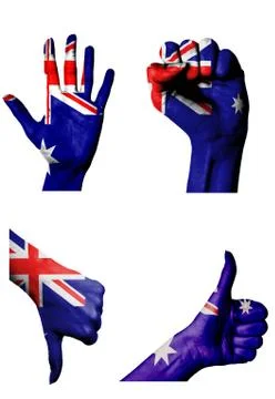 Hands with multiple gestures (open palm, closed fist, thumbs up and down) wit Stock Illustration