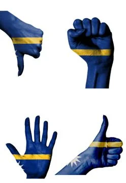 Hands with multiple gestures (open palm, closed fist, thumbs up and down) wit Stock Illustration
