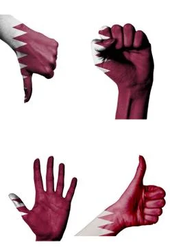 Hands with multiple gestures (open palm, closed fist, thumbs up and down) wit Stock Illustration