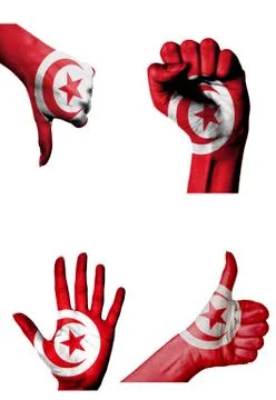 Hands with multiple gestures (open palm, closed fist, thumbs up and down) wit Stock Illustration