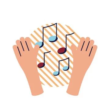 Hands with music notes flat style icon vector design Illustrazione stock