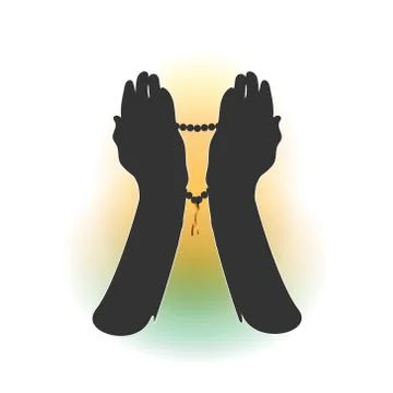Hands of a Muslim who prays, the vector on a white background. For Hajj. Stock Illustration