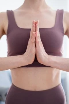 Hands in namaskar mudra in front of the chest Foto stock