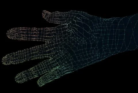 Hands network connections, sense of technology 3d illustration. Illustrazione stock