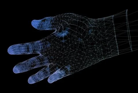 Hands network connections, sense of technology 3d illustration. Illustrazione stock