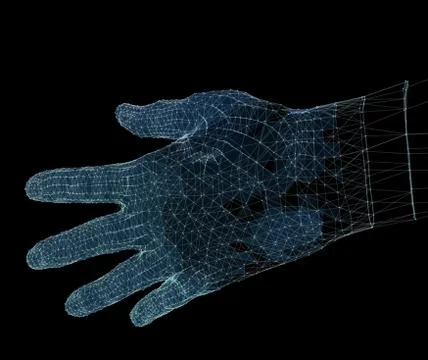 Hands network connections, sense of technology 3d illustration. Illustrazione stock