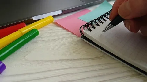 Hands notepad, pen put, signature Stock Footage 88218408