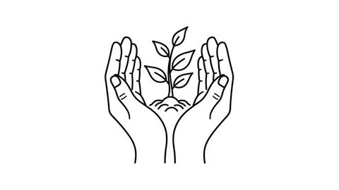 Hands nurturing a plant Illustrazione stock