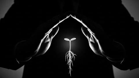 Hands nurturing a sprout Ilustração Stock