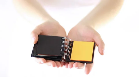 Hands Offering agenda notebook Stock Footage 34866153