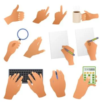 Hands in the office pointing gestures, writing hand, gets text you type, mouse Stock Illustration