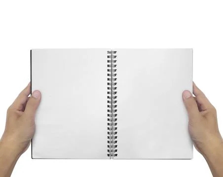 Hands with old note or empty book isolated white Stock Illustration